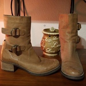 Brown Calf length Buckle Boots